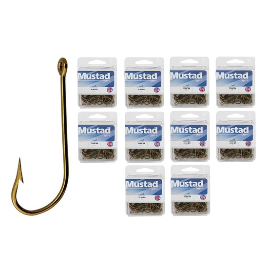 10 Boxes of Mustad 4190 Bronze Kendal Kirby Fishing Hooks - Size 1