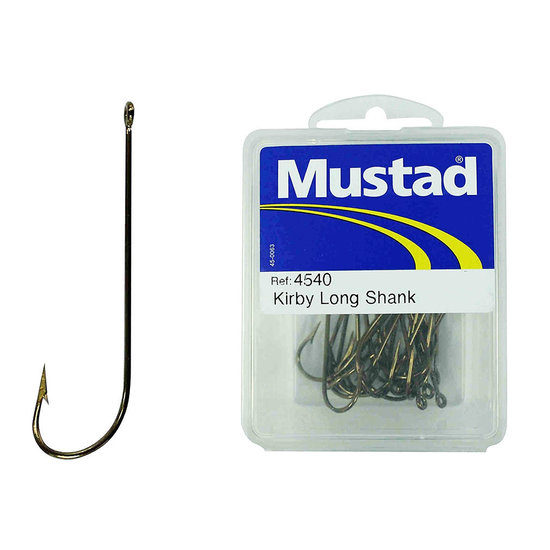 100x Mustad 4540 1/2 Bronze Long Shank Kirby Fishing Hooks - Size 1