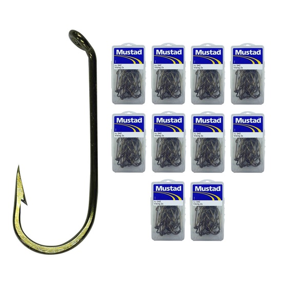 10 Boxes of Mustad Bronze French Viking 2x Strong Fishing Hooks - Size 5/0