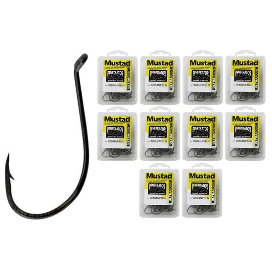 10 Boxes of Mustad 92604NPBLN Penetrator Chemically Sharpened Fishing Hooks - SIZE 1/0 