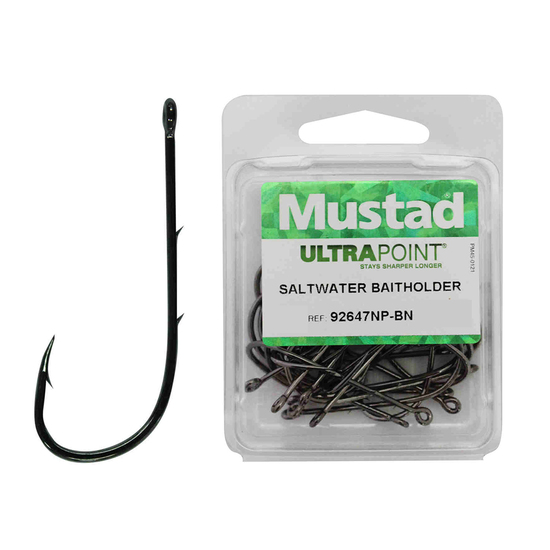 100 x Mustad 92647NPBLN Long Baitholder Chemically Sharpened Fishing Hooks - SIZE 1