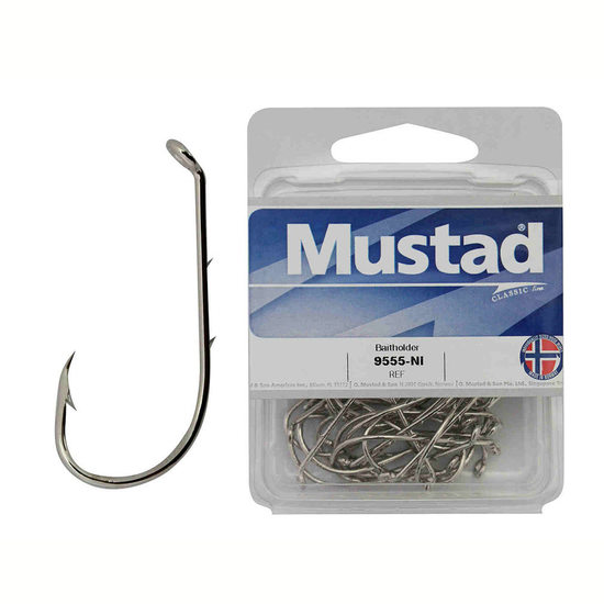 100 x Mustad 9555B Beaked Baitholder Nickle Plated Fishing Hooks- Size 2